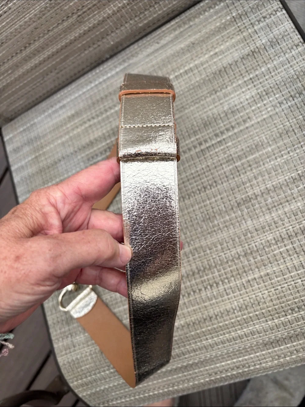 HERBERT FRERE SOEUR FRANCE  METALLIC Gold Wide Women’s Horsebit Detail Belt